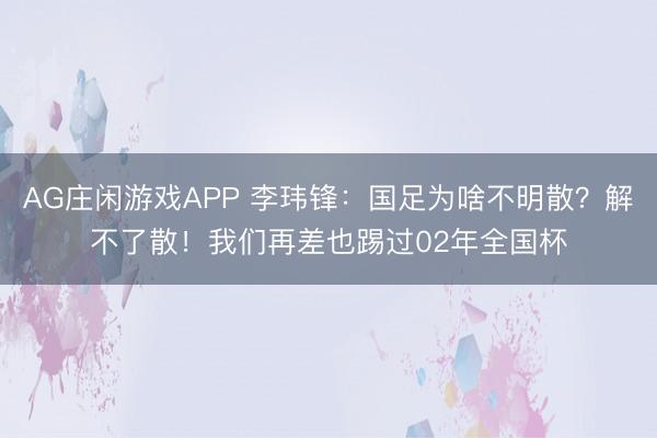 AG庄闲游戏APP 李玮锋:国足为啥不明散?解不了散!我们再差也踢过02年全国杯